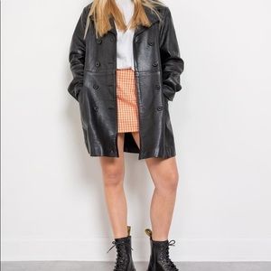 Vintage Thick Leather Midi Trench Coat Jacket, Black
